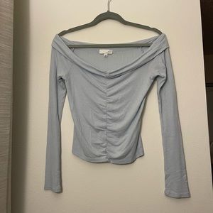 Blue Long Sleeve Off-the-Shoulder Top